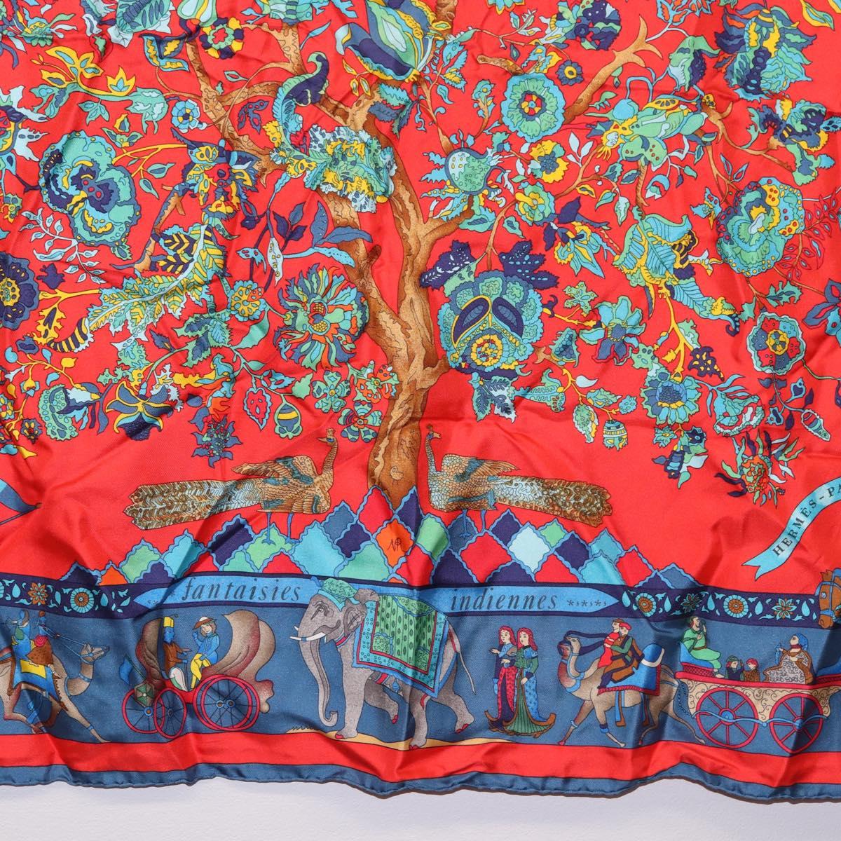 HERMES Carre 90 Scarf "fantaisies indiennes" Silk Red Auth 186543 - Jerrillo image 9