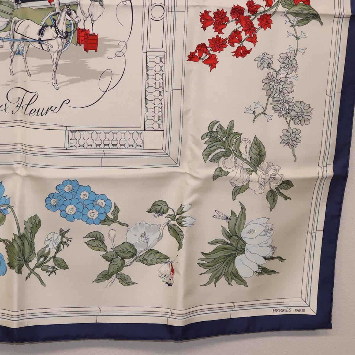 HERMES Carre 90 Scarf "Quai aux Fleurs" Silk Blue White Auth 186912M - Jerrillo image 10