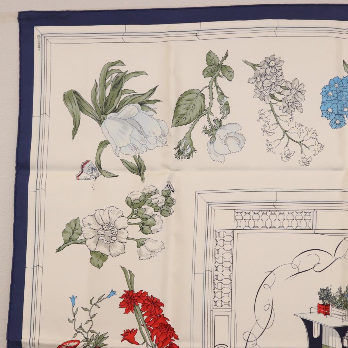 HERMES Carre 90 Scarf "Quai aux Fleurs" Silk Blue White Auth 186912M - Jerrillo image 2