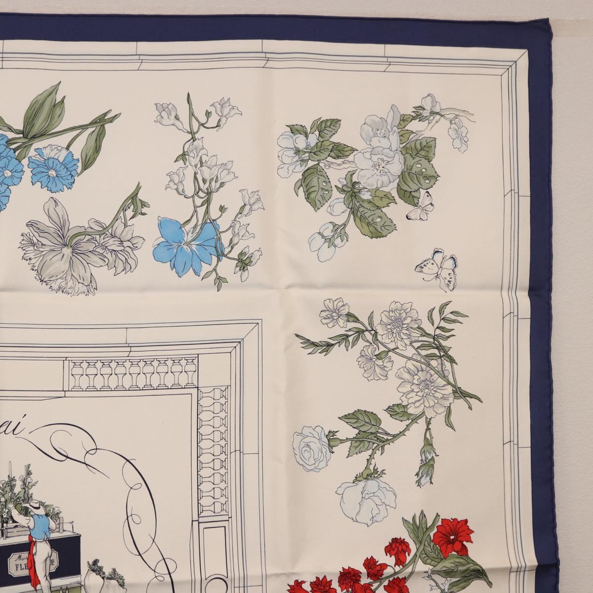 HERMES Carre 90 Scarf "Quai aux Fleurs" Silk Blue White Auth 186912M - Jerrillo image 4