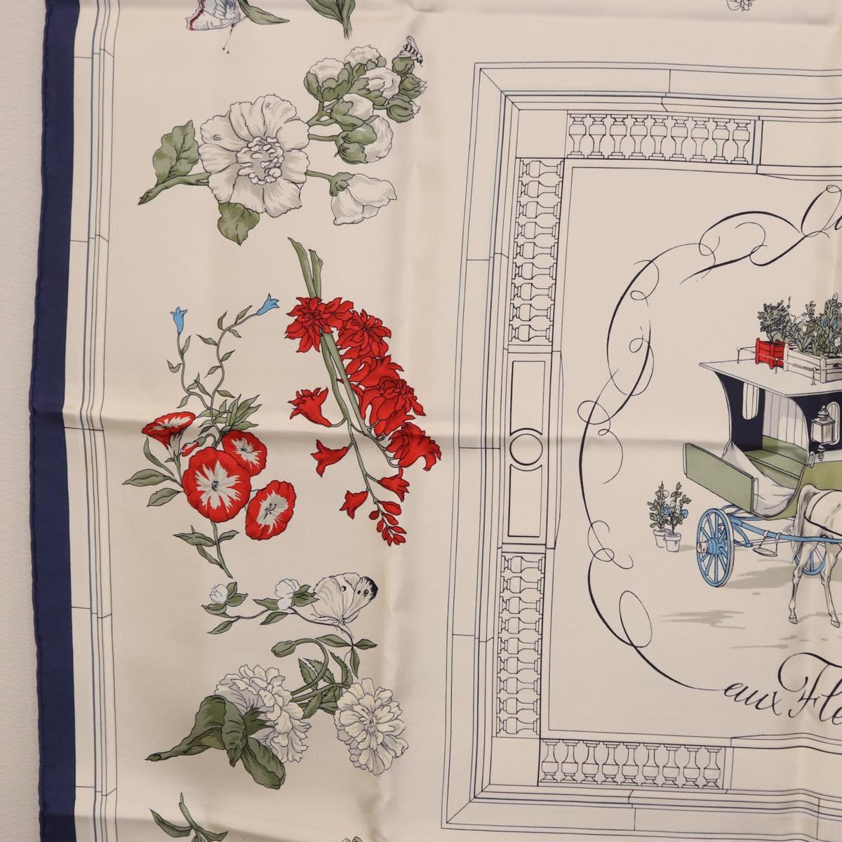 HERMES Carre 90 Scarf "Quai aux Fleurs" Silk Blue White Auth 186912M - Jerrillo image 5