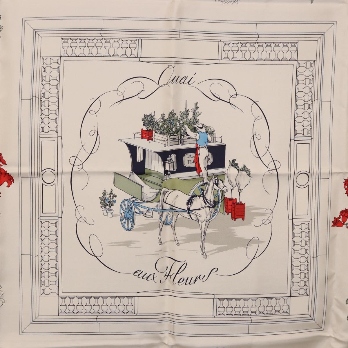 HERMES Carre 90 Scarf "Quai aux Fleurs" Silk Blue White Auth 186912M - Jerrillo image 6