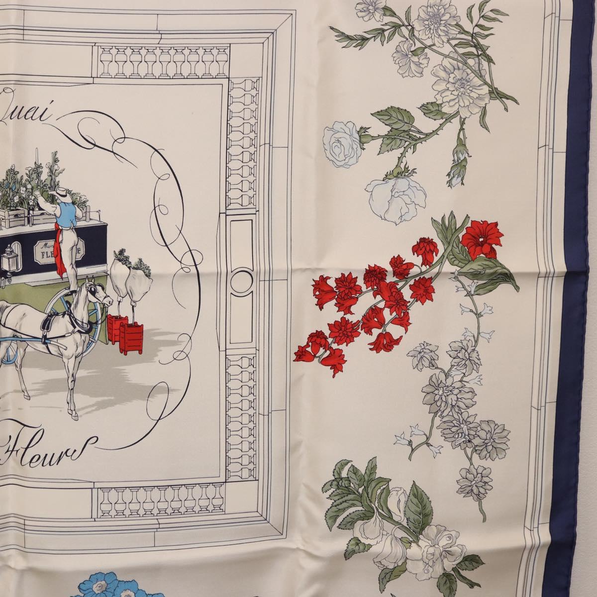 HERMES Carre 90 Scarf "Quai aux Fleurs" Silk Blue White Auth 186912M - Jerrillo image 7