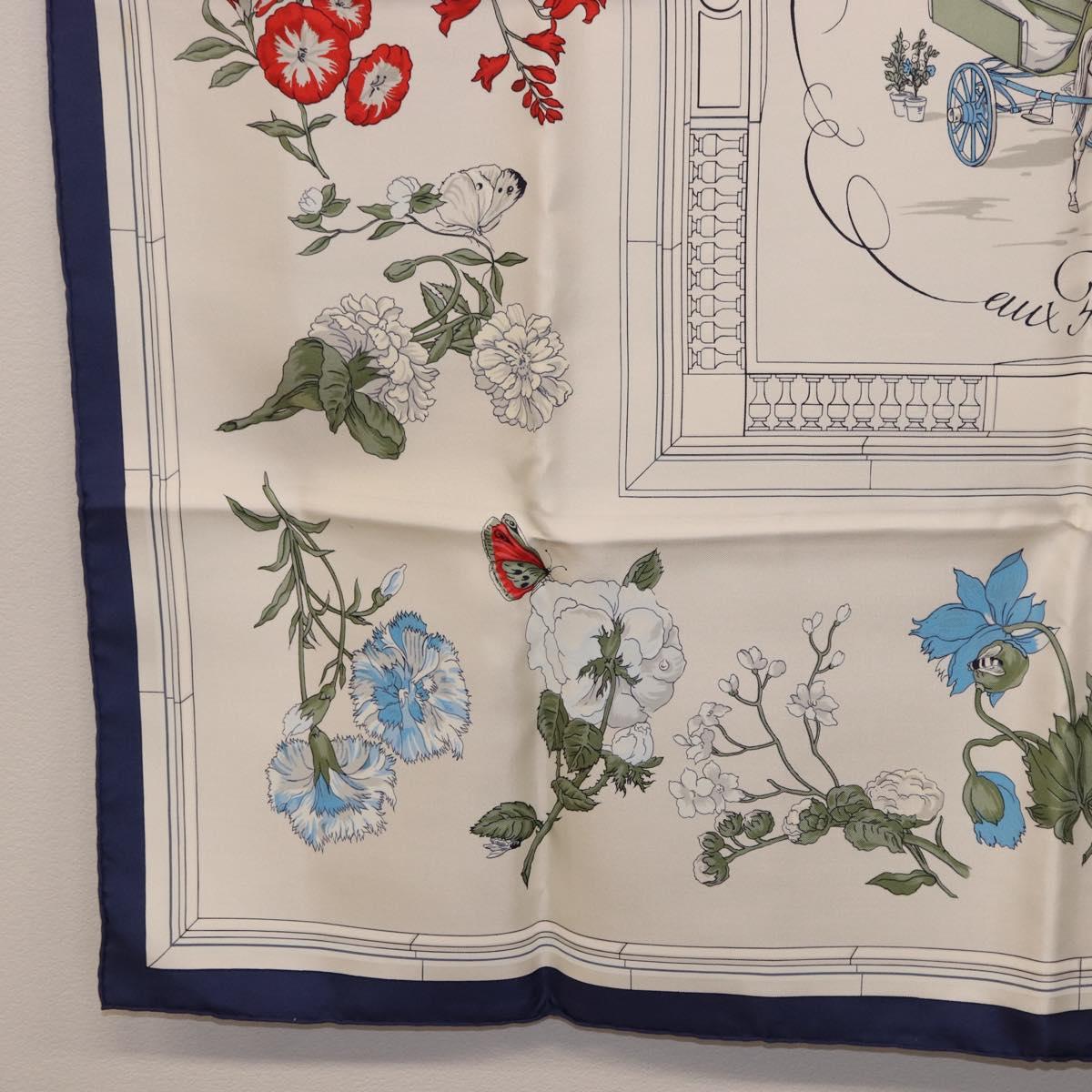 HERMES Carre 90 Scarf "Quai aux Fleurs" Silk Blue White Auth 186912M - Jerrillo image 8
