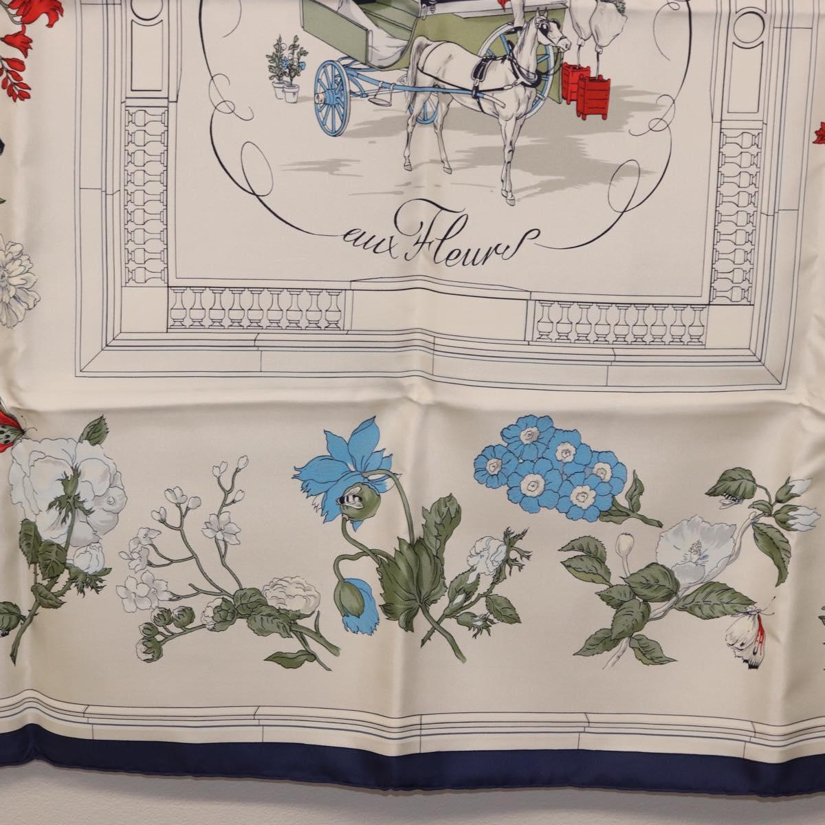HERMES Carre 90 Scarf "Quai aux Fleurs" Silk Blue White Auth 186912M - Jerrillo image 9