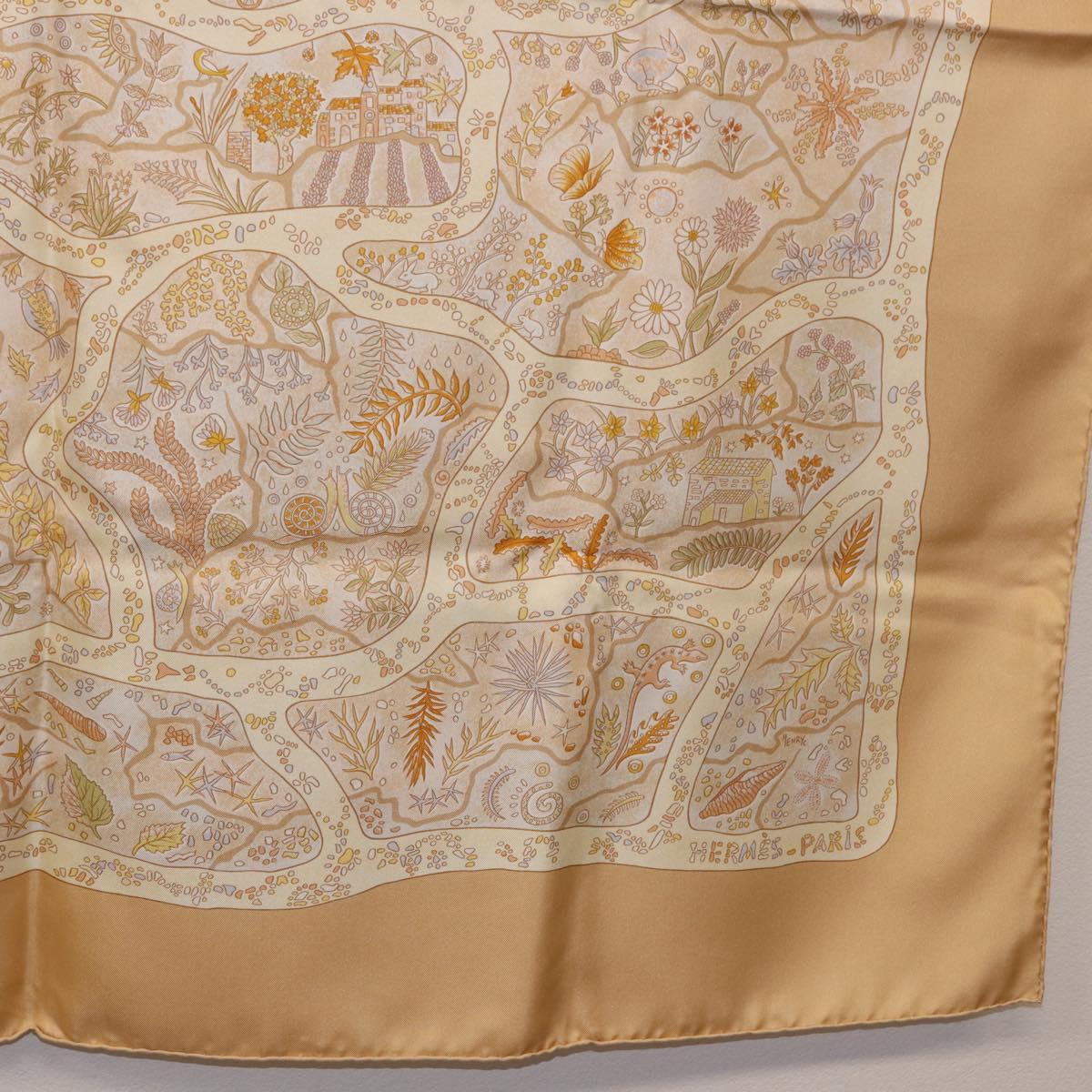 HERMES Carre 90 Scarf "Chemins de Garrigue" Silk Beige Yellow Auth 186915M - Jerrillo image 10