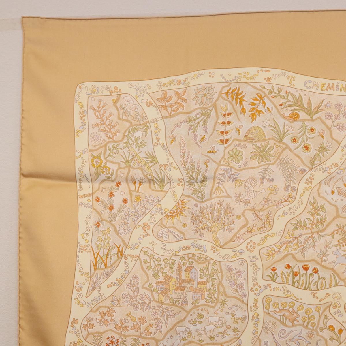 HERMES Carre 90 Scarf "Chemins de Garrigue" Silk Beige Yellow Auth 186915M - Jerrillo image 2