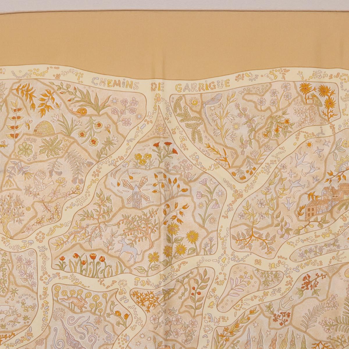 HERMES Carre 90 Scarf "Chemins de Garrigue" Silk Beige Yellow Auth 186915M - Jerrillo image 3