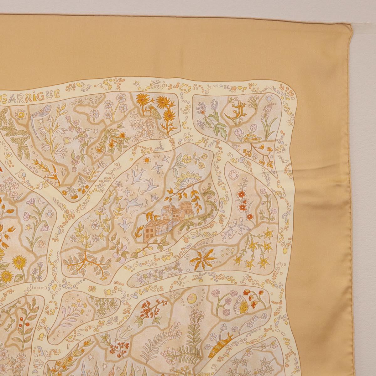 HERMES Carre 90 Scarf "Chemins de Garrigue" Silk Beige Yellow Auth 186915M - Jerrillo image 4