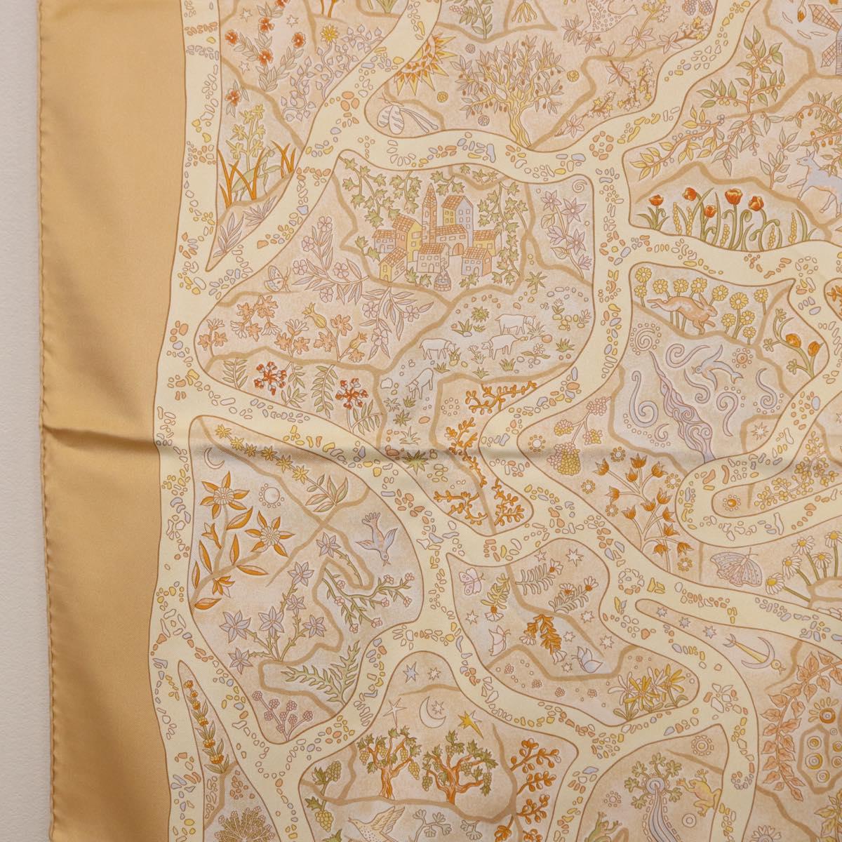 HERMES Carre 90 Scarf "Chemins de Garrigue" Silk Beige Yellow Auth 186915M - Jerrillo image 5