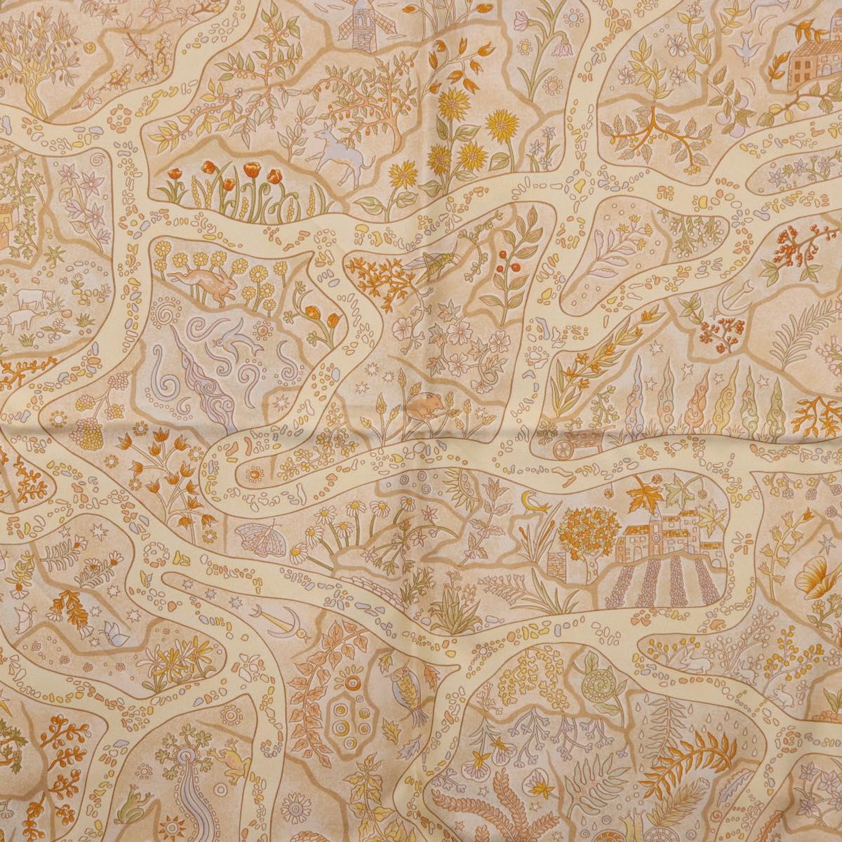 HERMES Carre 90 Scarf "Chemins de Garrigue" Silk Beige Yellow Auth 186915M - Jerrillo image 6