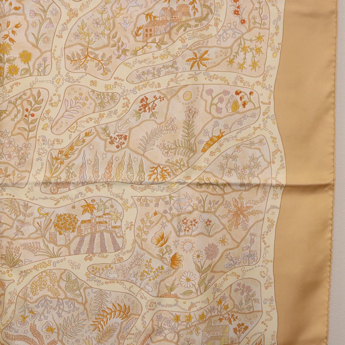 HERMES Carre 90 Scarf "Chemins de Garrigue" Silk Beige Yellow Auth 186915M - Jerrillo image 7