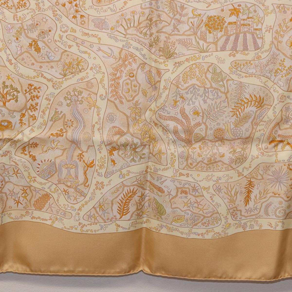 HERMES Carre 90 Scarf "Chemins de Garrigue" Silk Beige Yellow Auth 186915M - Jerrillo image 9