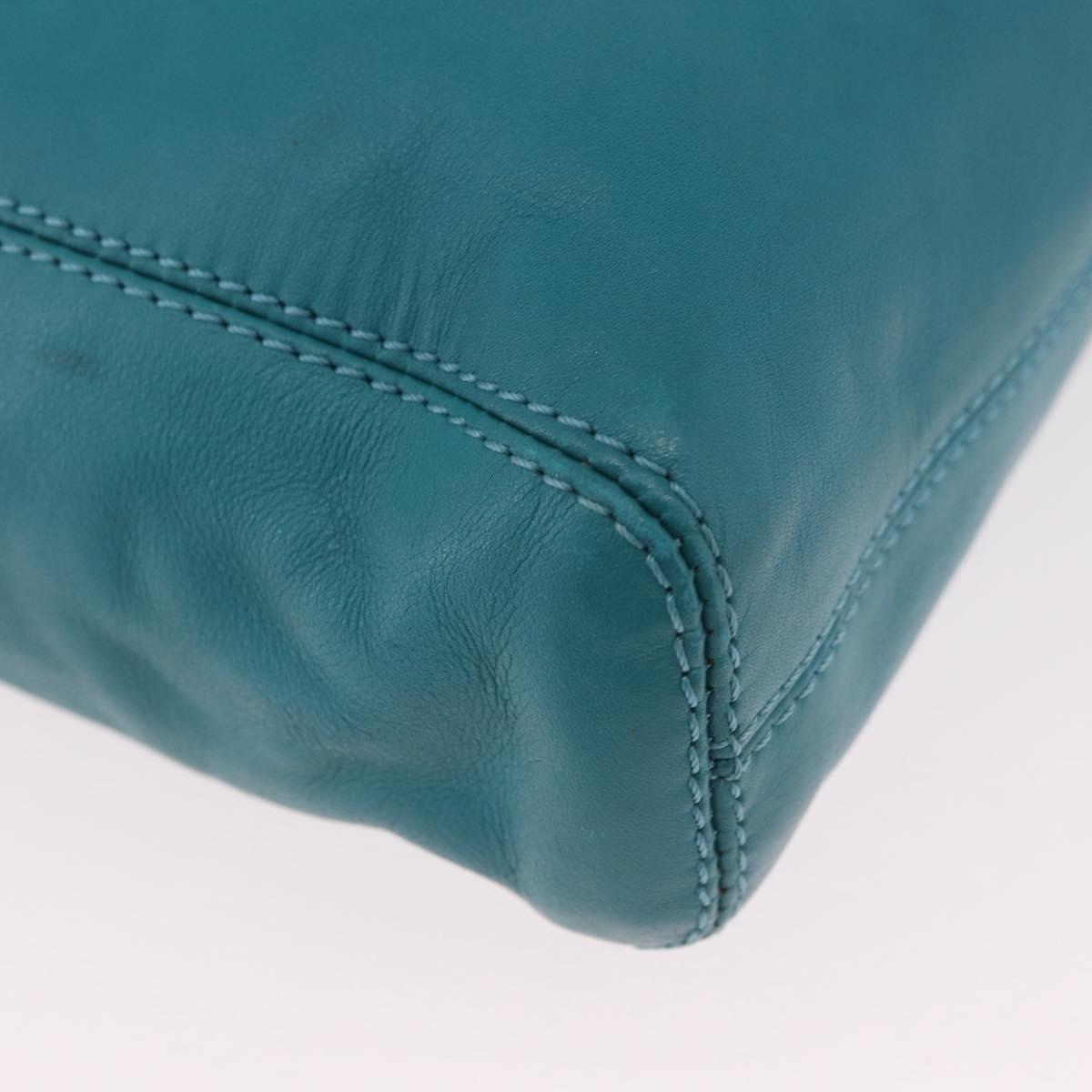 CHANEL Tortoise Pattern Chain Tote Bag Lamb Skin Turquoise Blue CC Auth 187038A - Jerrillo image 10