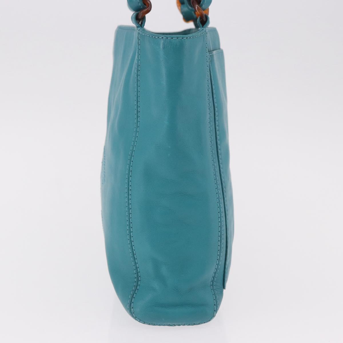 CHANEL Tortoise Pattern Chain Tote Bag Lamb Skin Turquoise Blue CC Auth 187038A - Jerrillo image 4