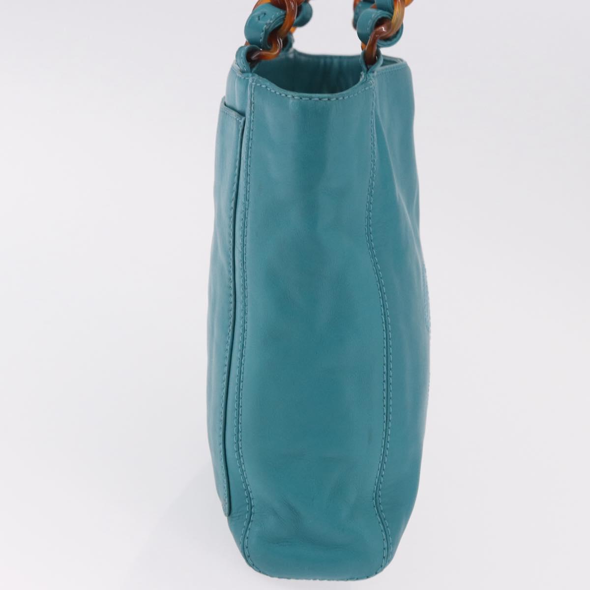 CHANEL Tortoise Pattern Chain Tote Bag Lamb Skin Turquoise Blue CC Auth 187038A - Jerrillo image 5