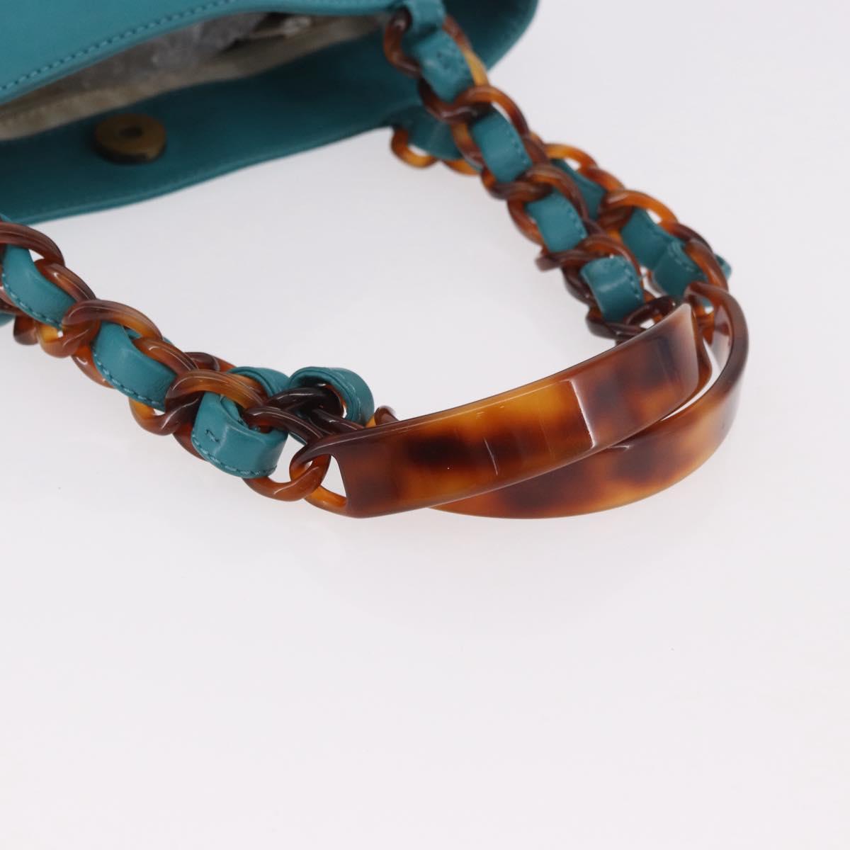 CHANEL Tortoise Pattern Chain Tote Bag Lamb Skin Turquoise Blue CC Auth 187038A - Jerrillo image 7