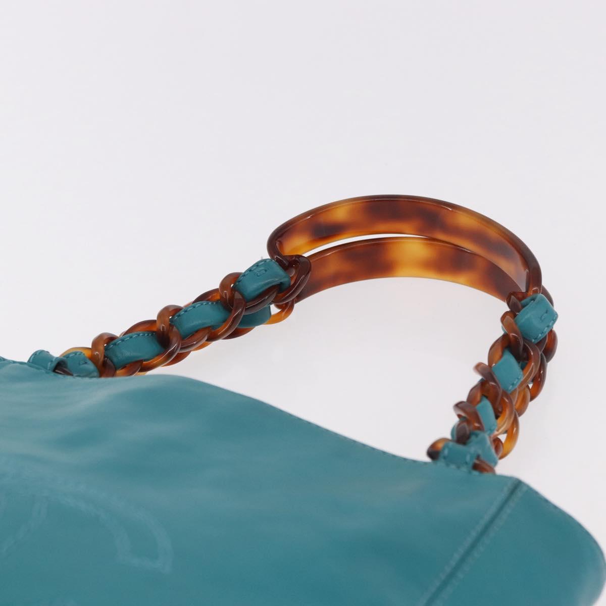 CHANEL Tortoise Pattern Chain Tote Bag Lamb Skin Turquoise Blue CC Auth 187038A - Jerrillo image 8
