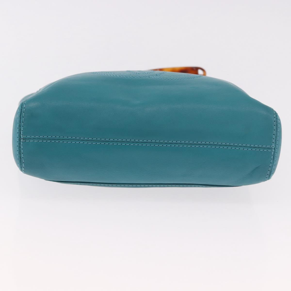 CHANEL Tortoise Pattern Chain Tote Bag Lamb Skin Turquoise Blue CC Auth 187038A - Jerrillo image 9