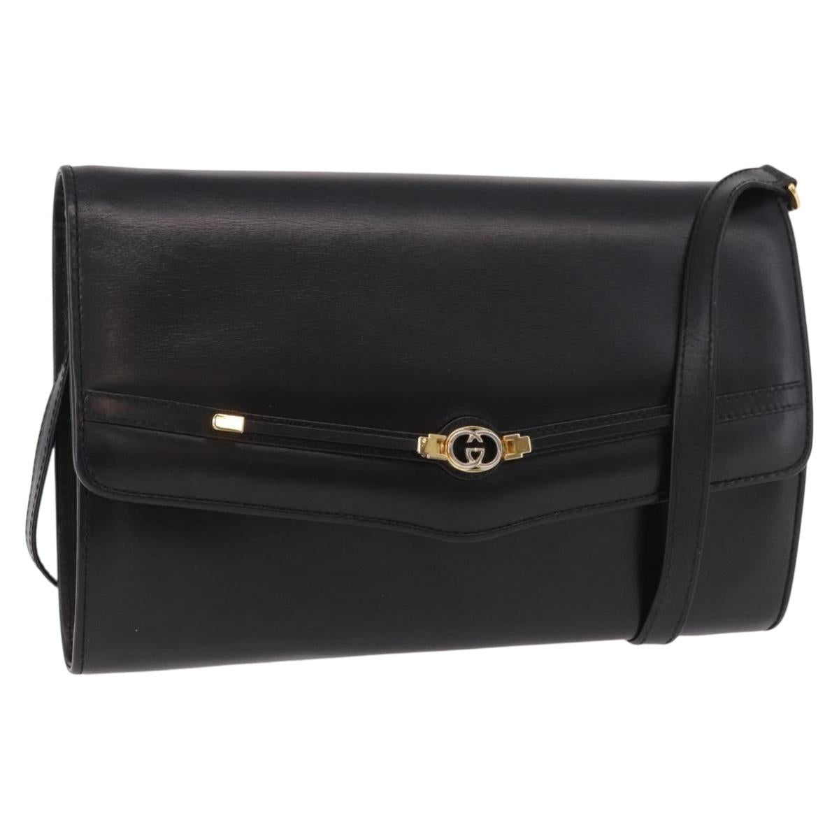 GUCCI Shoulder Bag Leather Black Gold Auth 187368 - Jerrillo