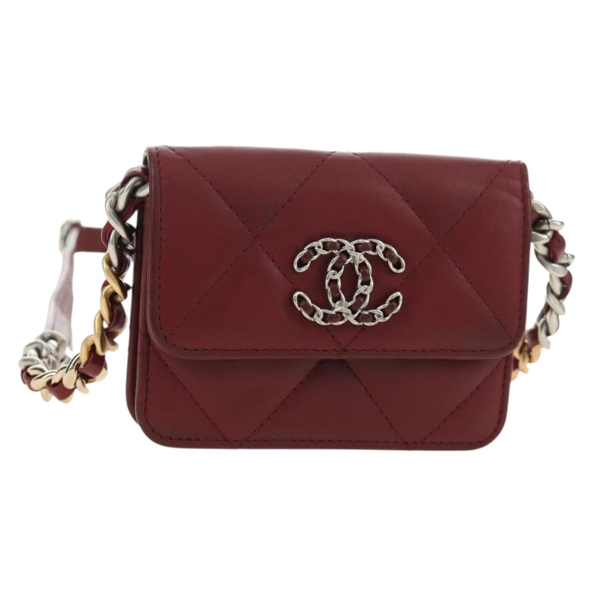 CHANEL Matelasse Shoulder Bag Calf Skin Silver Bordeaux CC Auth 187570V - Jerrillo
