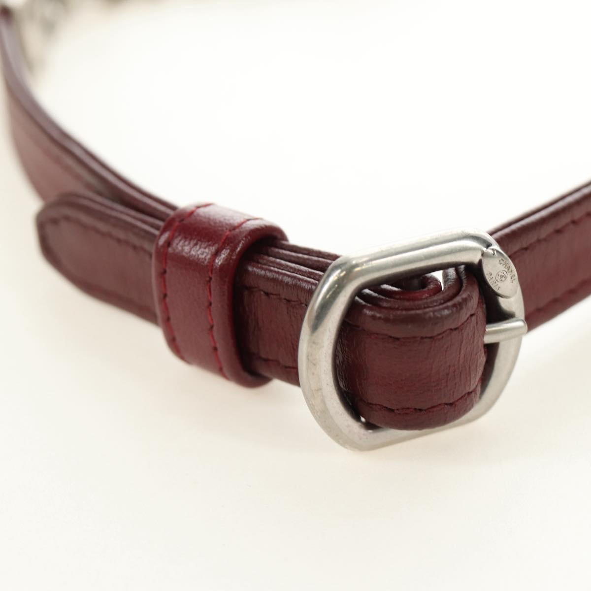 CHANEL Matelasse Shoulder Bag Calf Skin Silver Bordeaux CC Auth 187570V - Jerrillo image 8
