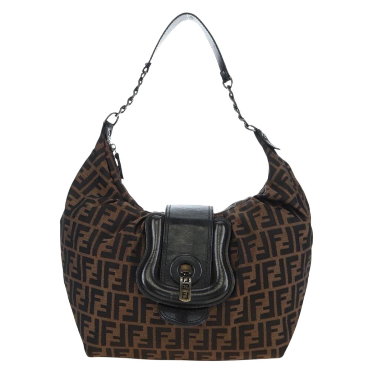 FENDI Zucca Canvas Chain Shoulder Bag Black Brown Auth 187655V - Jerrillo image 2