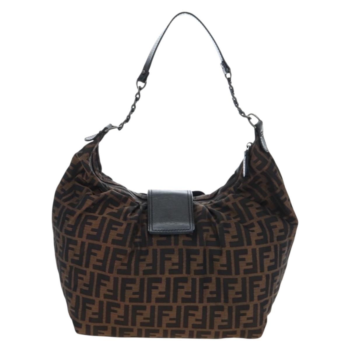 FENDI Zucca Canvas Chain Shoulder Bag Black Brown Auth 187655V - Jerrillo image 3