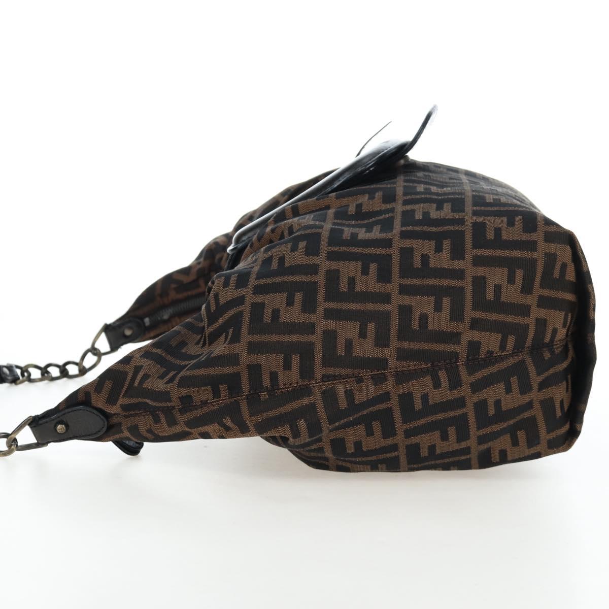 FENDI Zucca Canvas Chain Shoulder Bag Black Brown Auth 187655V - Jerrillo image 4