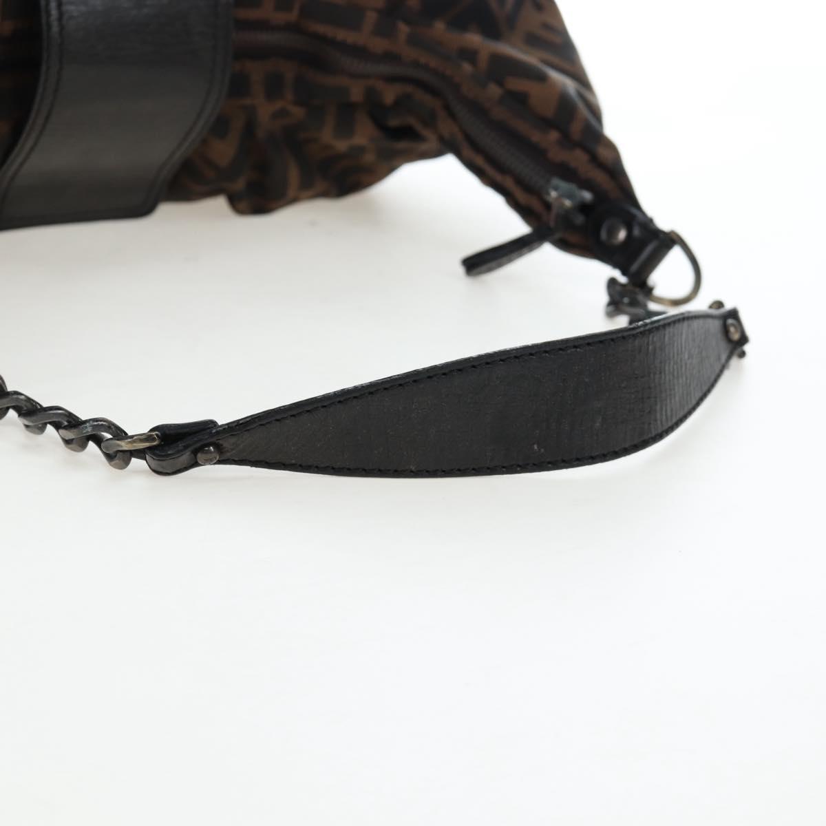 FENDI Zucca Canvas Chain Shoulder Bag Black Brown Auth 187655V - Jerrillo image 7