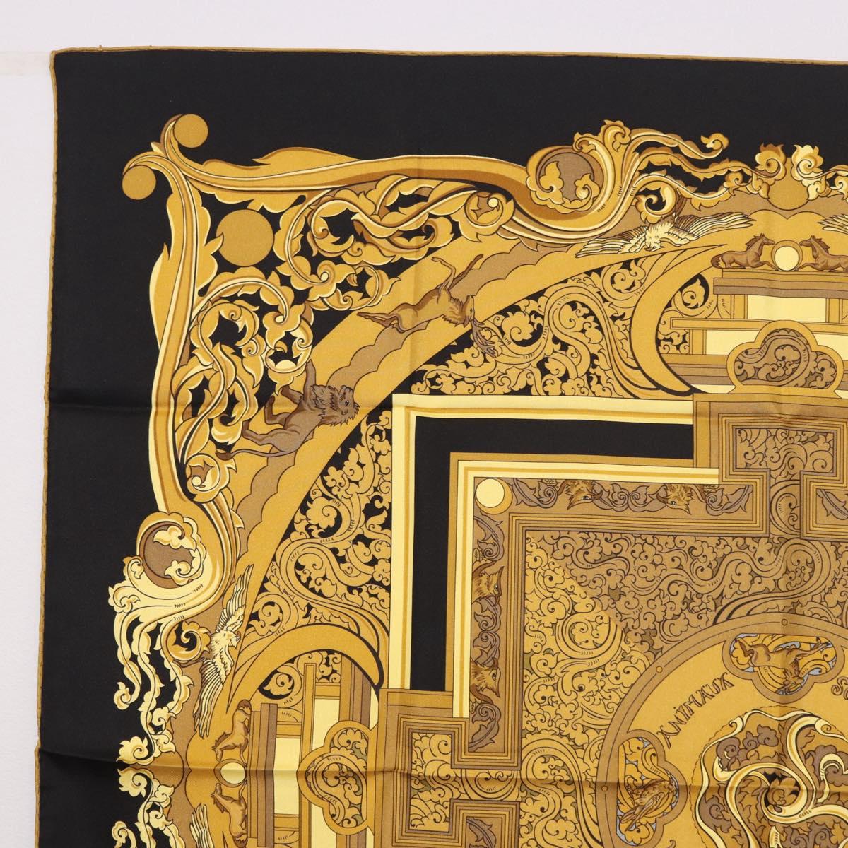 HERMES Carre90 Scarf Silk "ANIMAUX SOLAIRES" Black Auth 188023M - Jerrillo image 2
