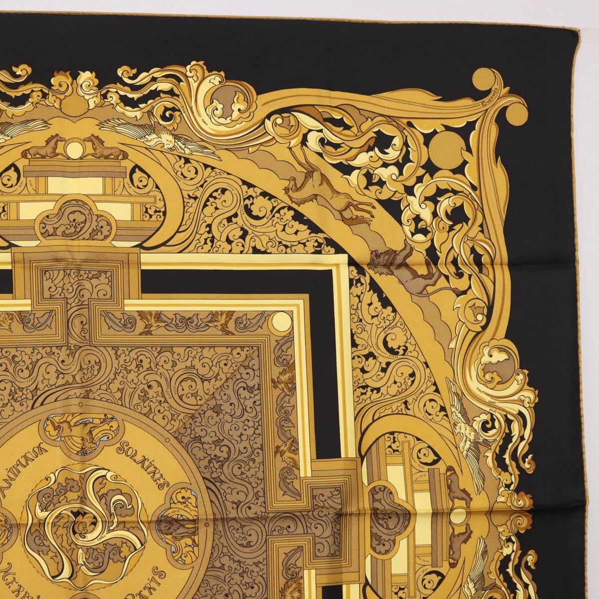 HERMES Carre90 Scarf Silk "ANIMAUX SOLAIRES" Black Auth 188023M - Jerrillo image 4