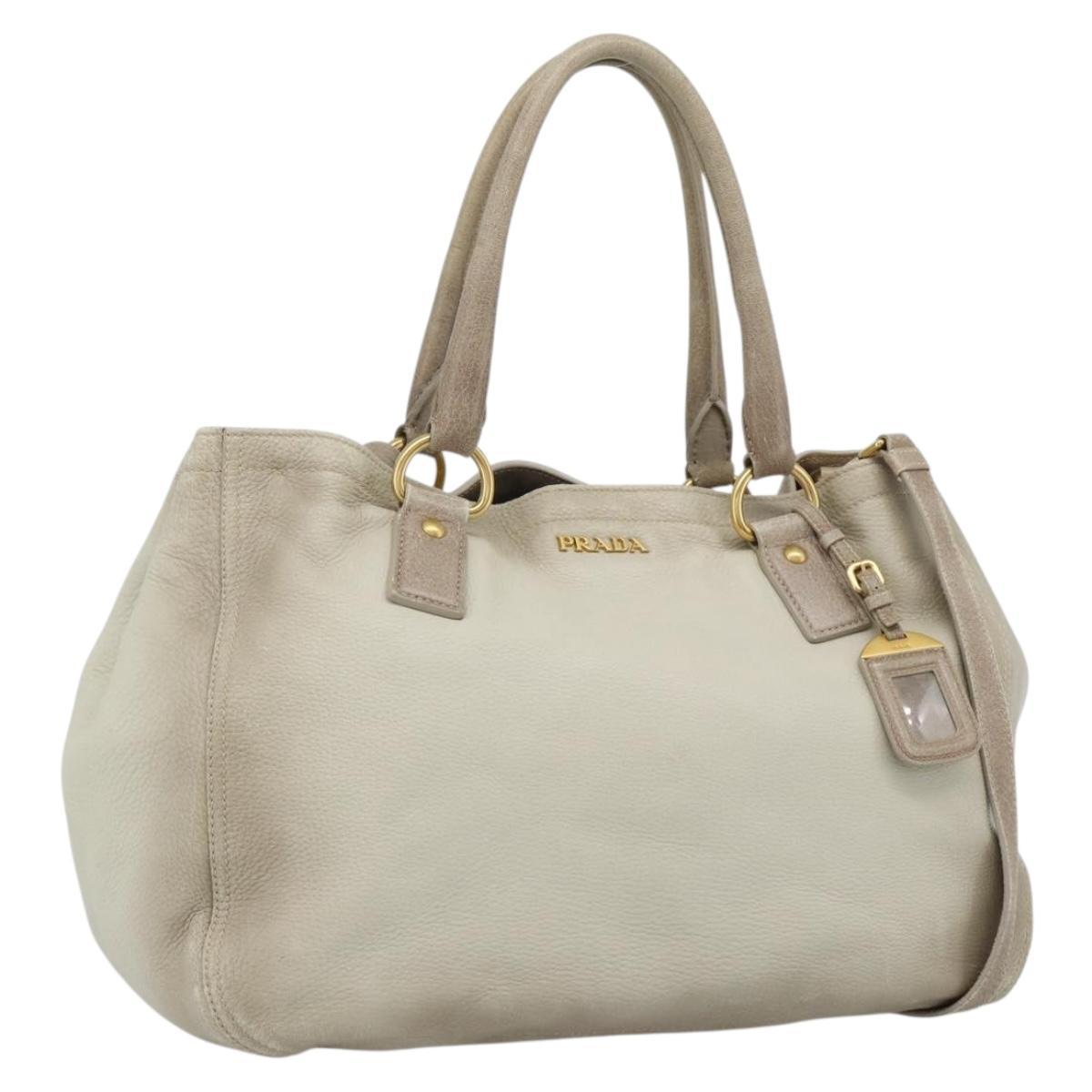 PRADA Tote Bag Leather 2way Beige Auth 188056 - Jerrillo
