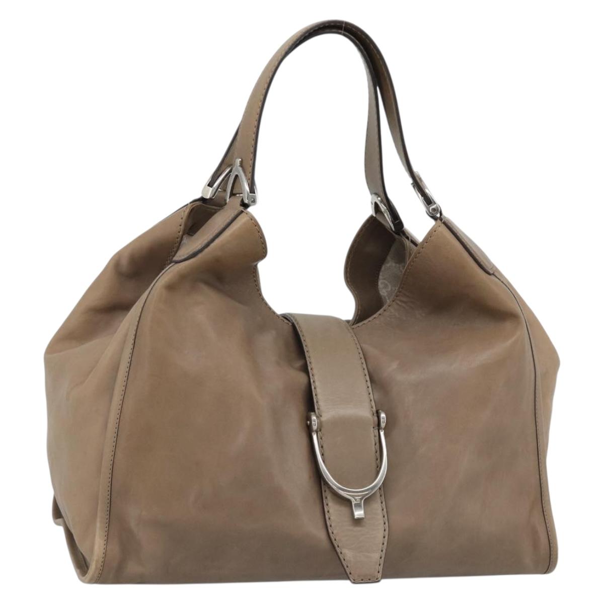 GUCCI Horsebit Hand Bag Leather Beige Auth 188082A - Jerrillo