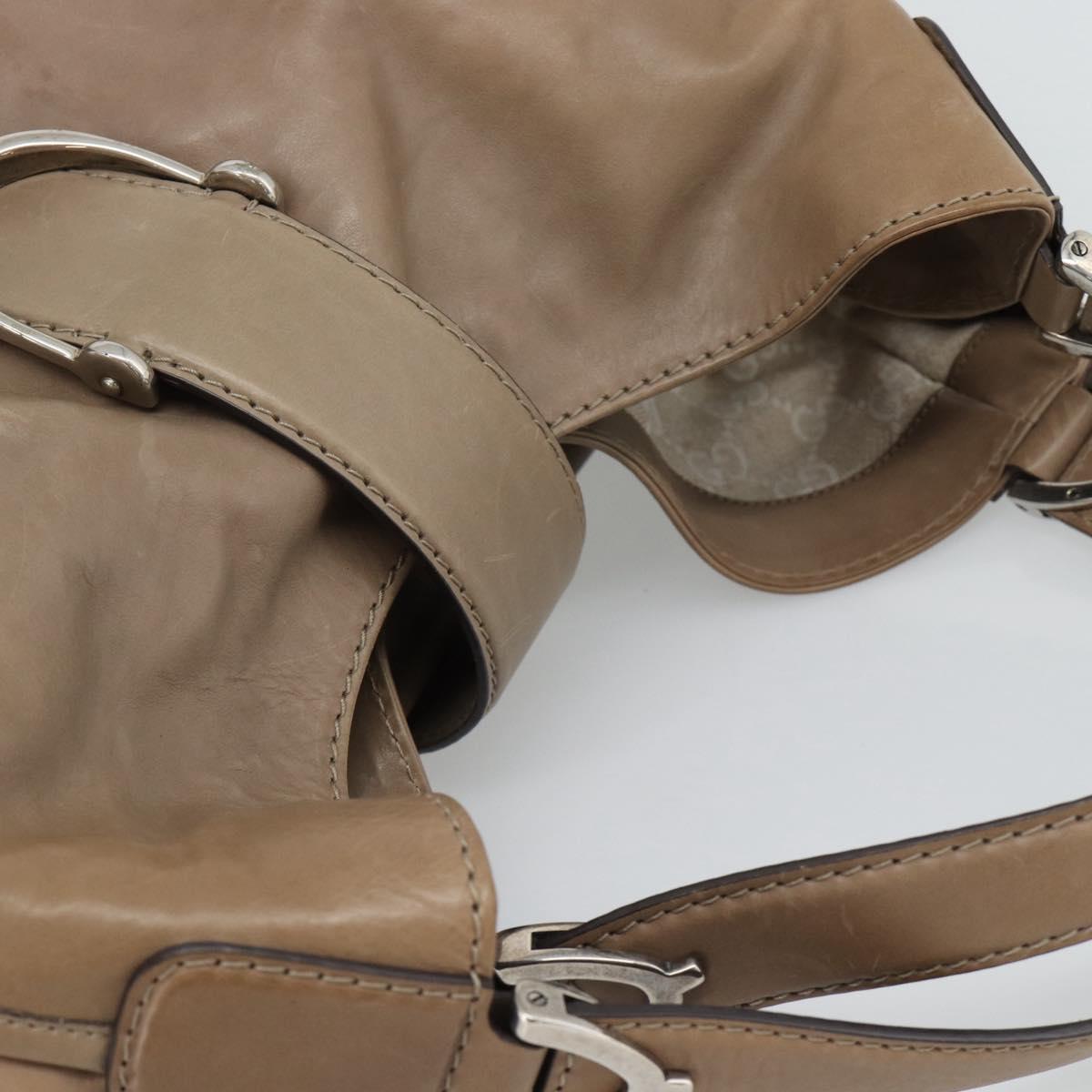 GUCCI Horsebit Hand Bag Leather Beige Auth 188082A - Jerrillo image 6