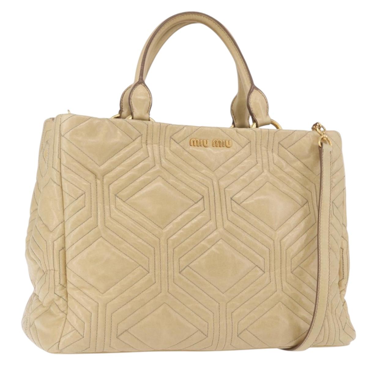 Miu Miu Tote Bag Leather 2way Beige Gold Auth 188214A - Jerrillo