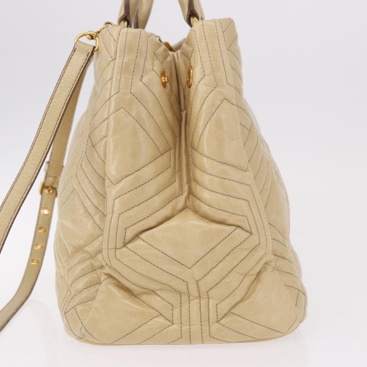 Miu Miu Tote Bag Leather 2way Beige Gold Auth 188214A - Jerrillo image 3