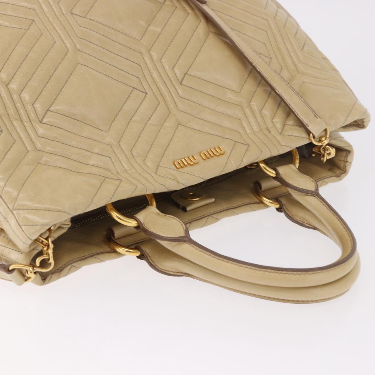 Miu Miu Tote Bag Leather 2way Beige Gold Auth 188214A - Jerrillo image 6