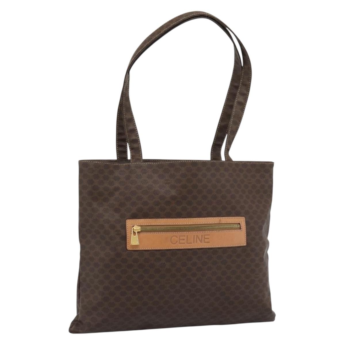 CELINE Macadam Canvas Tote Bag PVC Leather Brown gold Auth 188332A - Jerrillo
