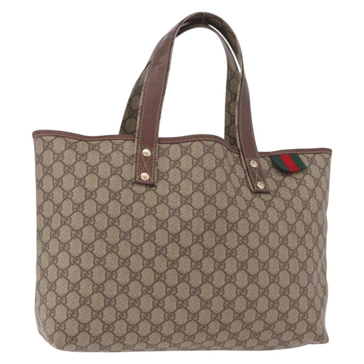 GUCCI GG Supreme Web Sherry Line Tote Bag PVC Beige Gold 211134 Auth 188490 - Jerrillo