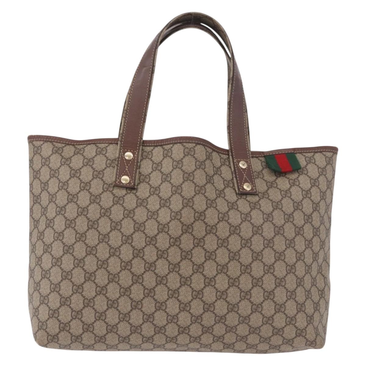 GUCCI GG Supreme Web Sherry Line Tote Bag PVC Beige Gold 211134 Auth 188490 - Jerrillo image 2