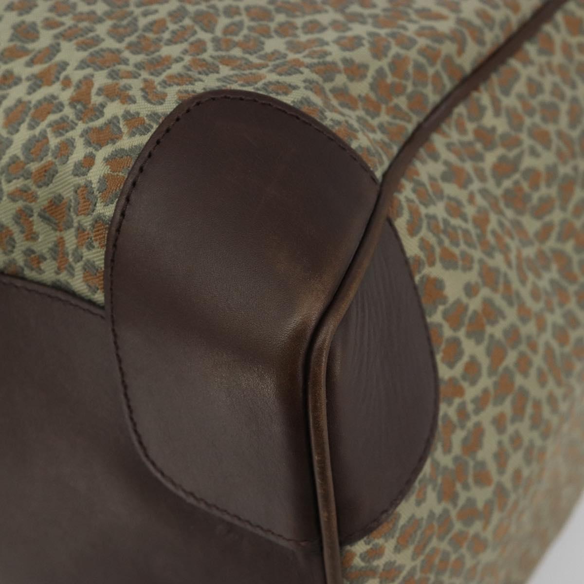 BOTTEGA VENETA Leopard Pattern Boston Bag Canvas Beige Gold Auth 188600A - Jerrillo image 9