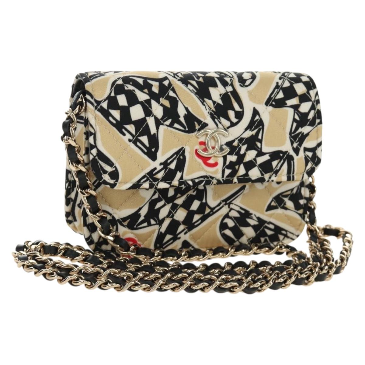 CHANEL Mini Matelasse Chain Shoulder Pouch Satin Beige Silver CC Auth 188736M - Jerrillo