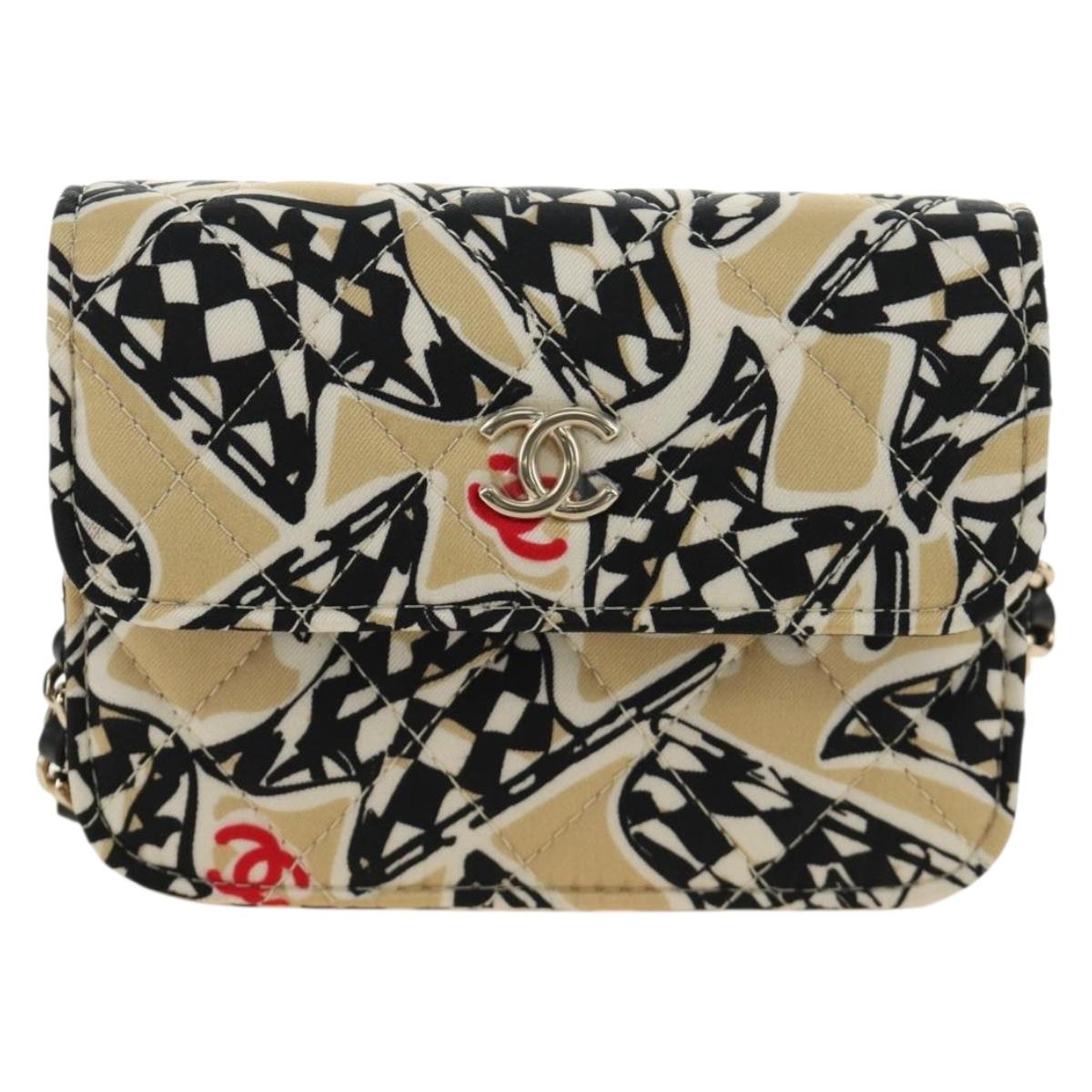 CHANEL Mini Matelasse Chain Shoulder Pouch Satin Beige Silver CC Auth 188736M - Jerrillo image 2