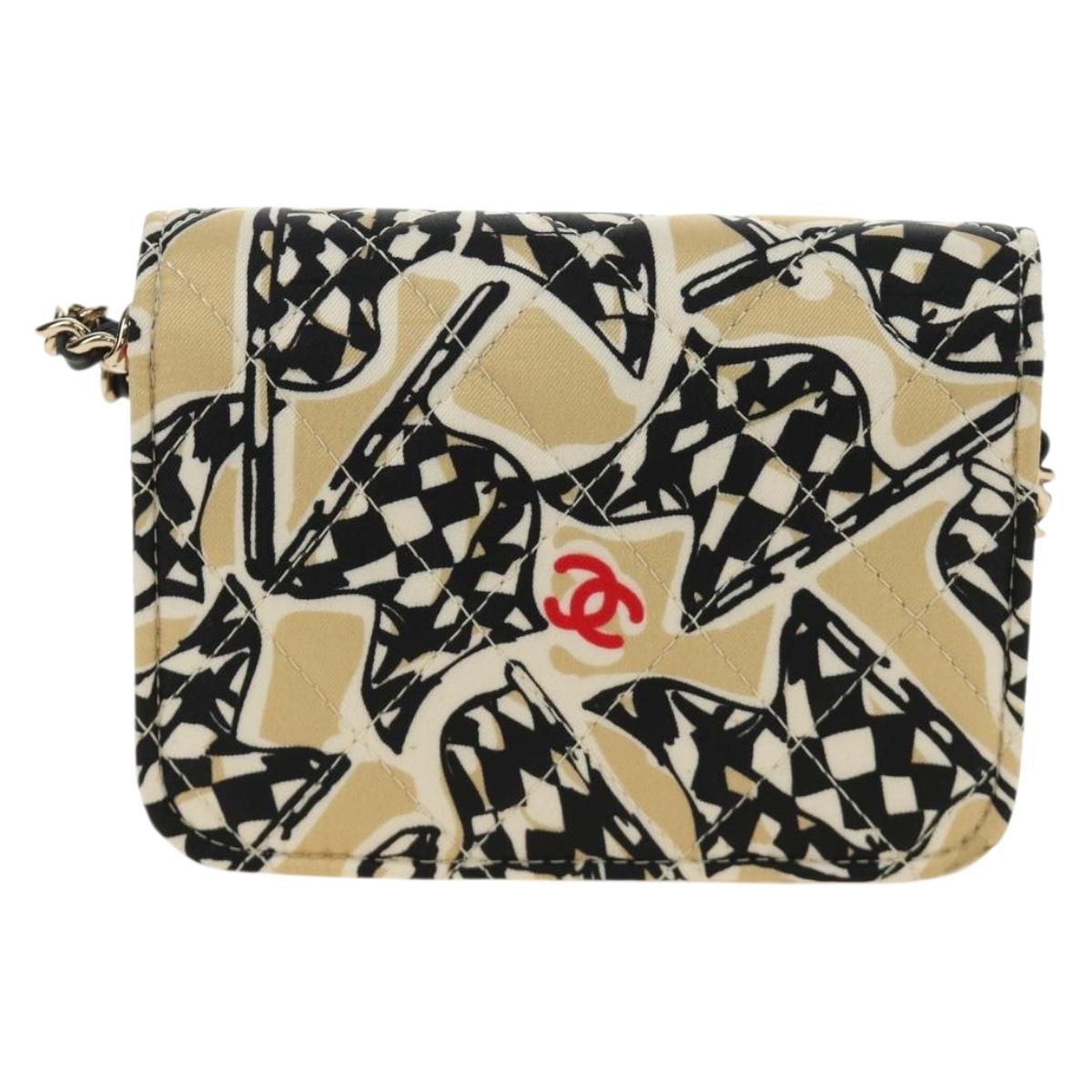 CHANEL Mini Matelasse Chain Shoulder Pouch Satin Beige Silver CC Auth 188736M - Jerrillo image 3