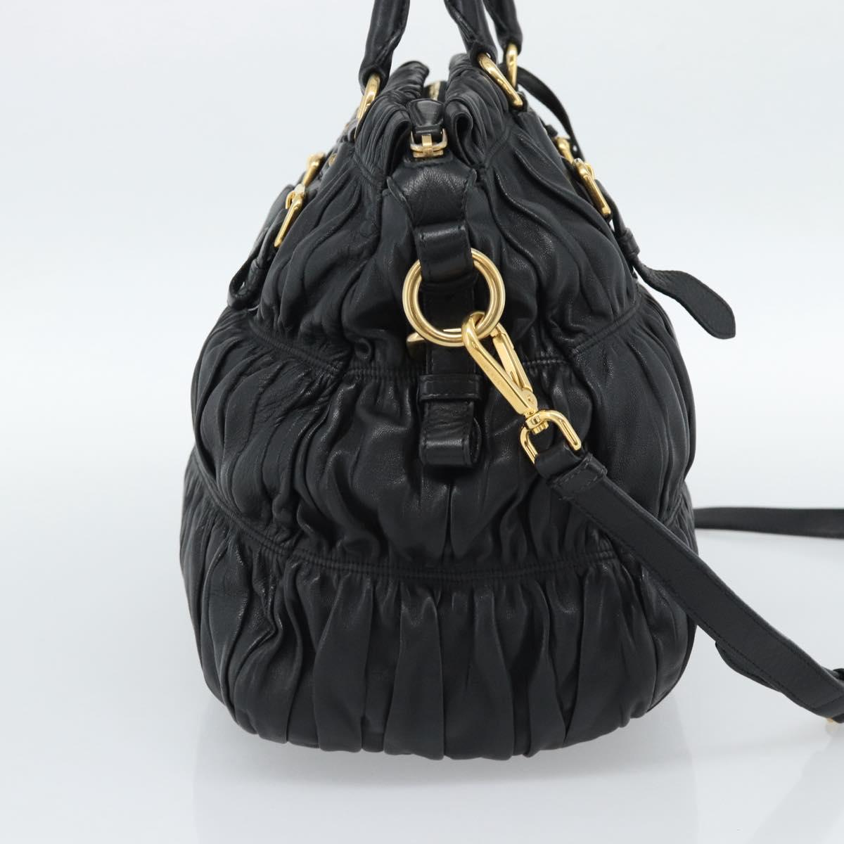 PRADA Gathered Hand Bag Leather 2way Black Gold Auth 188842V - Jerrillo image 3