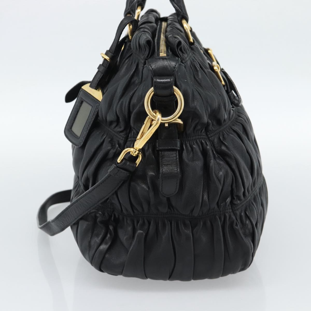 PRADA Gathered Hand Bag Leather 2way Black Gold Auth 188842V - Jerrillo image 4
