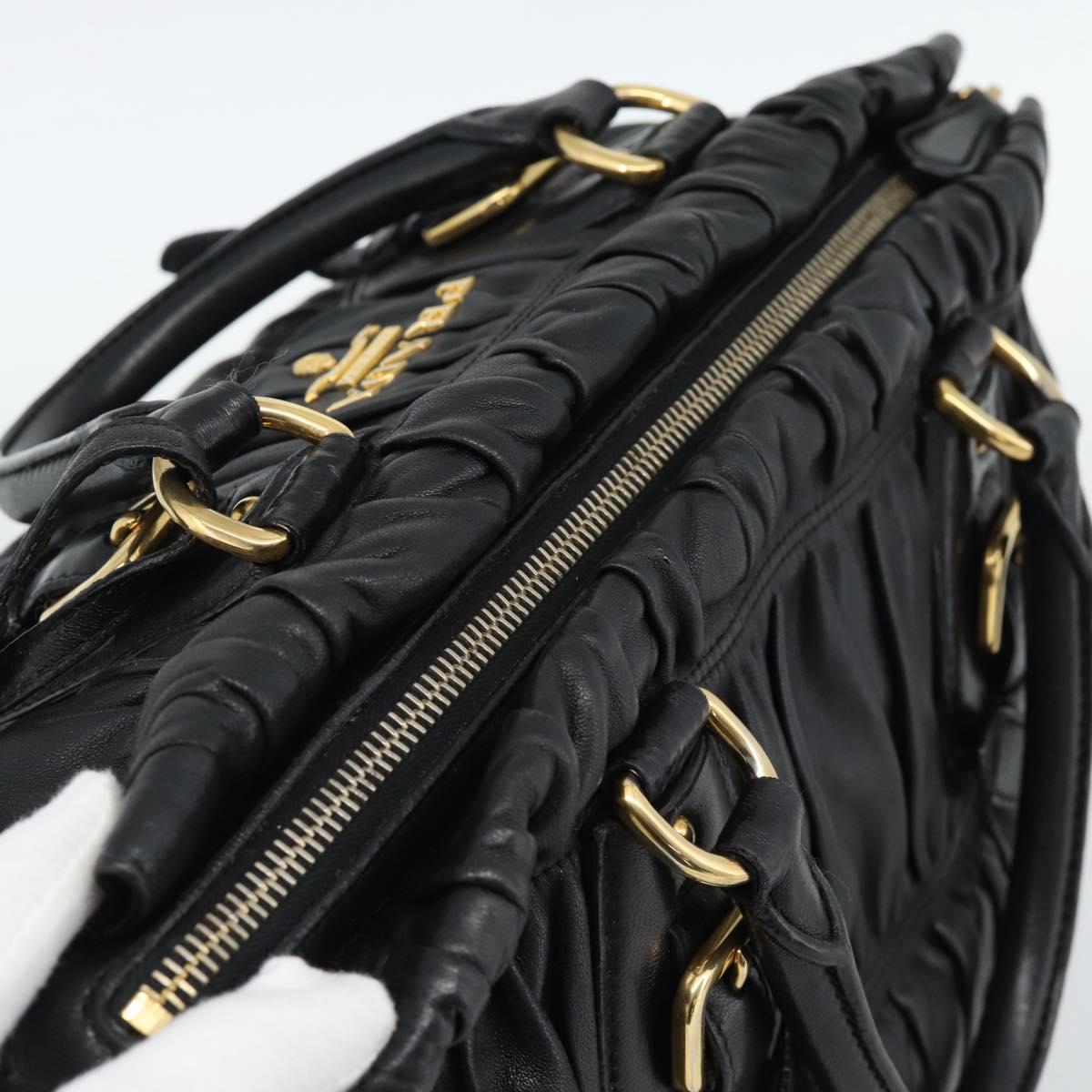 PRADA Gathered Hand Bag Leather 2way Black Gold Auth 188842V - Jerrillo image 6