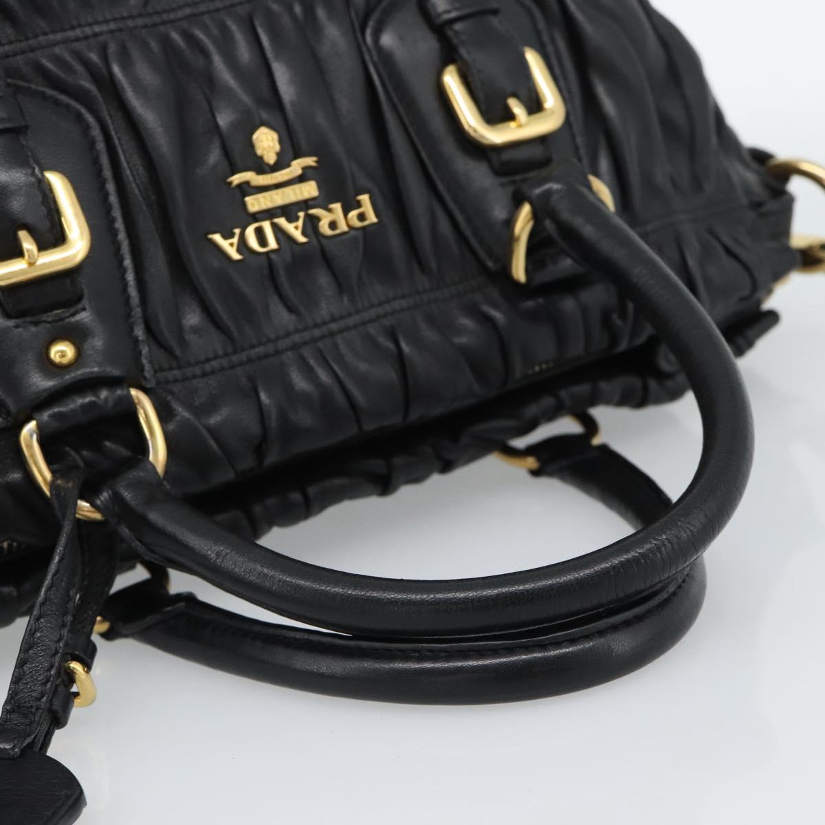PRADA Gathered Hand Bag Leather 2way Black Gold Auth 188842V - Jerrillo image 7