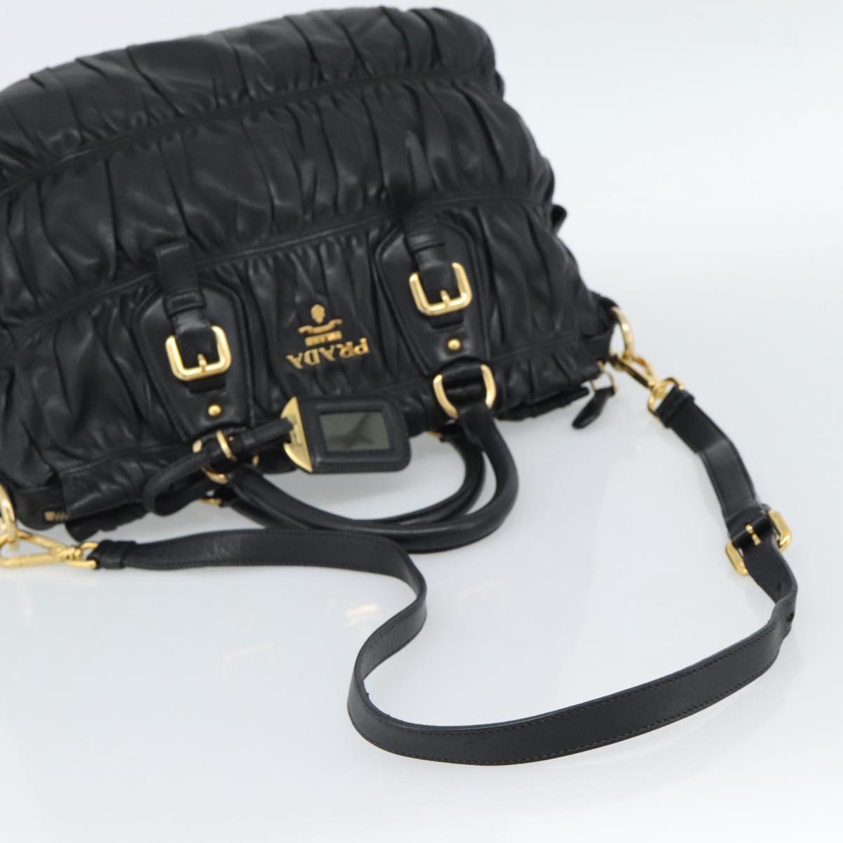 PRADA Gathered Hand Bag Leather 2way Black Gold Auth 188842V - Jerrillo image 8